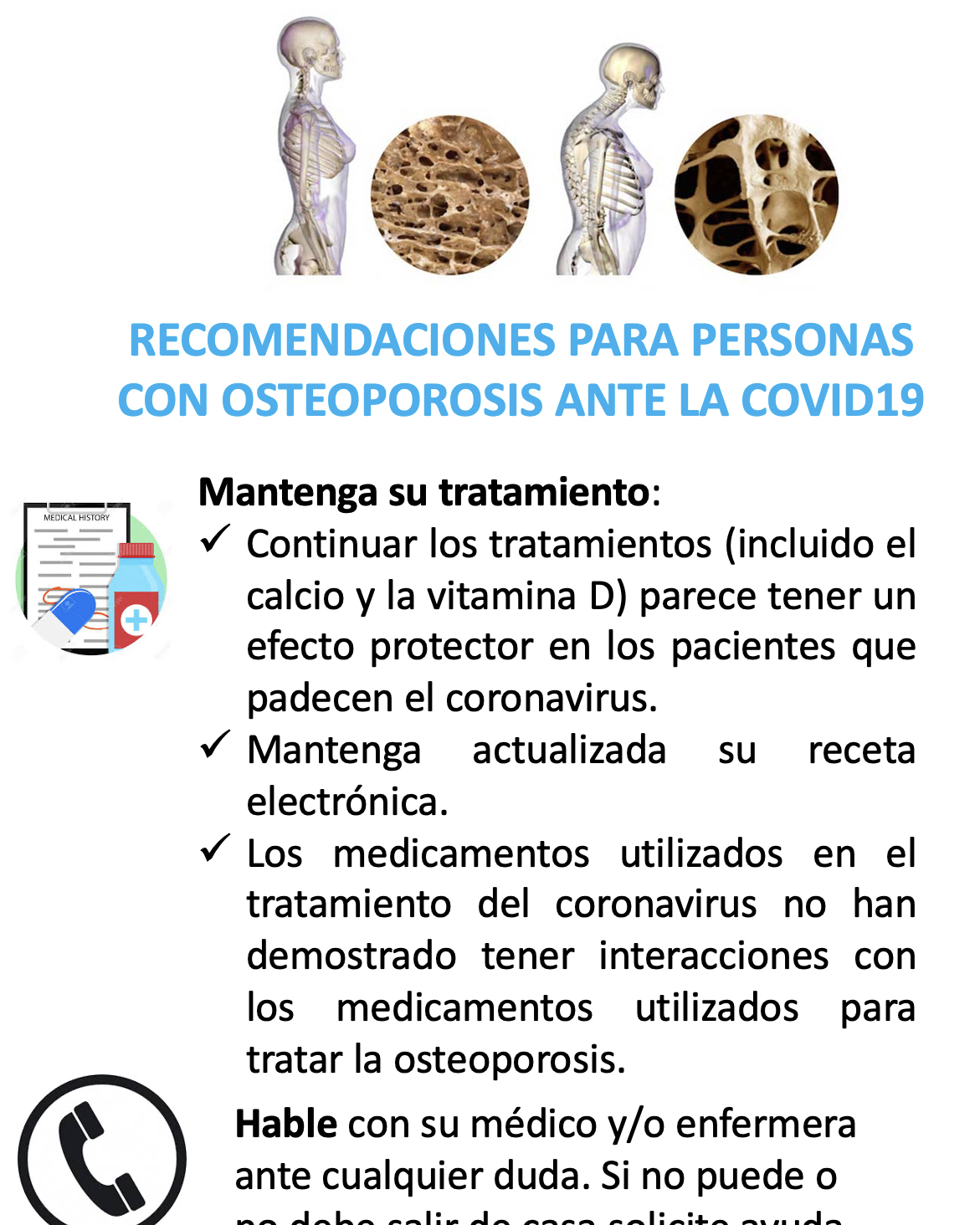 Recomendaciones para personas con osteoporosis ante la COVID19